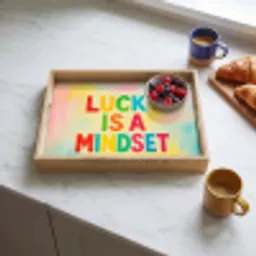 Quote - Lucky - Regenboogkleuren Dienblad Rechthoek middel -sfeer2