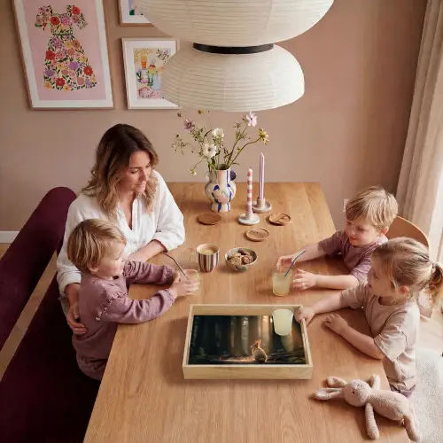 Konijn - Bos - Zonnestralen Dienblad Rechthoek middel -sfeer4