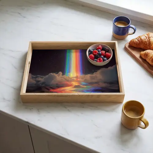 Regenboog - Verticaal - Sterrenhemel - Wolken Dienblad Rechthoek middel -sfeer2