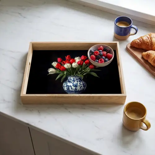 Rode - Bloemen - Tulpen - Vaas Dienblad Rechthoek middel -sfeer2