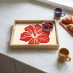 Rode hibiscusbloem - Textuur achtergrond - Beige Dienblad Rechthoek middel -sfeer2