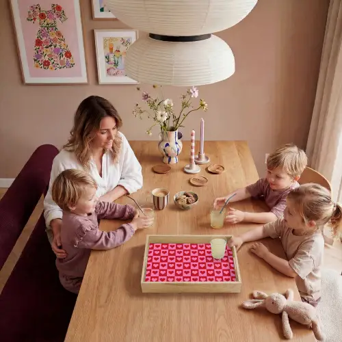 Rood - Roze - Schaakbord - Valentijn Dienblad Rechthoek middel -sfeer4