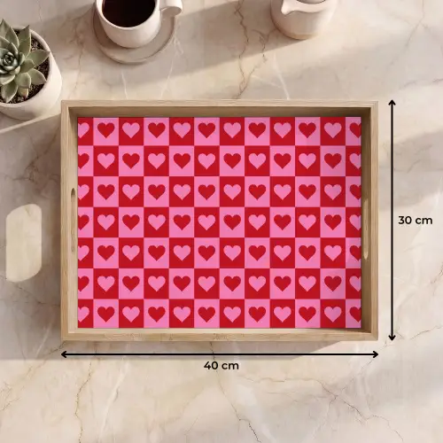 Rood - Roze - Schaakbord - Valentijn Dienblad Rechthoek middel -USP_Formaat
