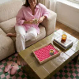 Rood - Roze - Schaakbord - Valentijn Dienblad Rechthoek middel -sfeer3