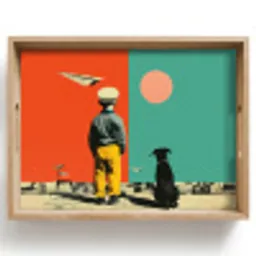 Retro - Jongen - Hond - Rood - Groen Dienblad Rechthoek middel -z3d_shopping