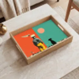 Retro - Jongen - Hond - Rood - Groen Dienblad Rechthoek middel -sfeer1