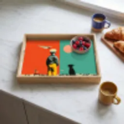 Retro - Jongen - Hond - Rood - Groen Dienblad Rechthoek middel -sfeer2