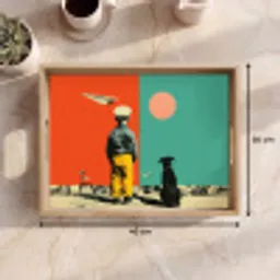 Retro - Jongen - Hond - Rood - Groen Dienblad Rechthoek middel -USP_Formaat