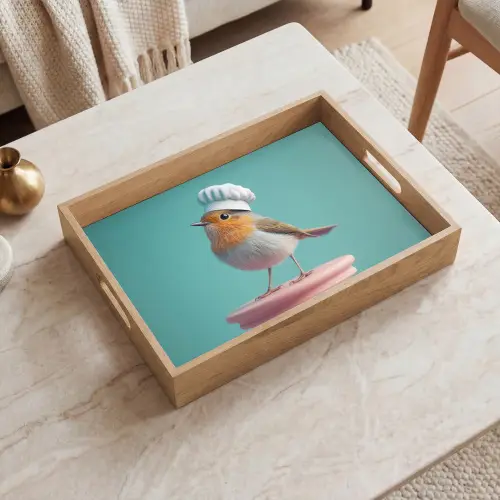 Roodborstje - Vogel - Koksmuts - Sokkel Dienblad Rechthoek middel -sfeer1