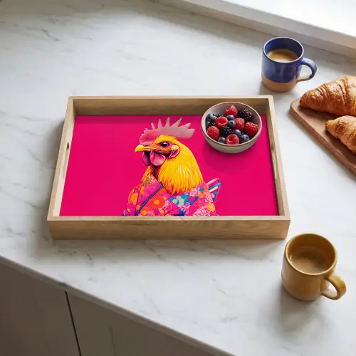 Haan - Kleurrijk - Kimono - Roze Dienblad Rechthoek middel -sfeer2
