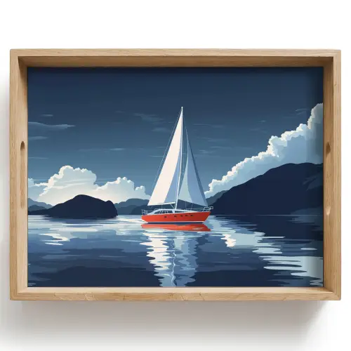 Zeilboot - Donkere bergen - Stilte Dienblad Rechthoek middel -z3d_shopping