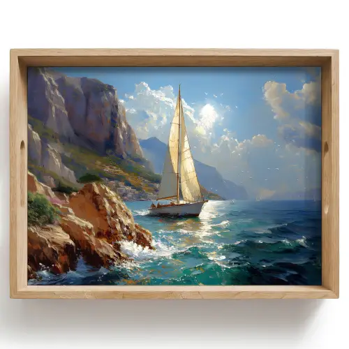 Zeilschip - Zee - Rotsen - Wolken Dienblad Rechthoek middel -z3d_shopping