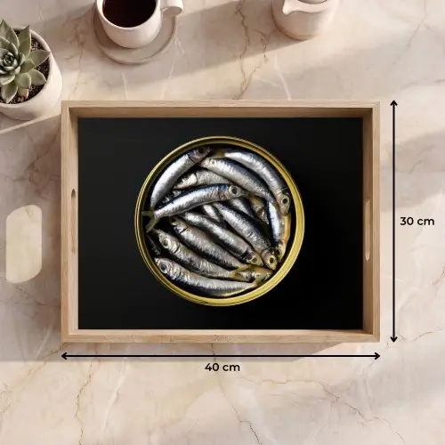 Sardines - Vissen - Rond - Zwart Dienblad Rechthoek middel -USP_Formaat