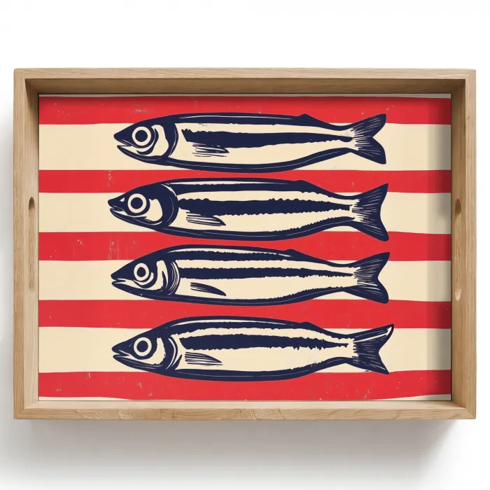 Sardines - Rood en beige strepen Dienblad Rechthoek middel -z3d_shopping