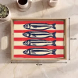 Sardines - Rood en beige strepen Dienblad Rechthoek middel -USP_Formaat