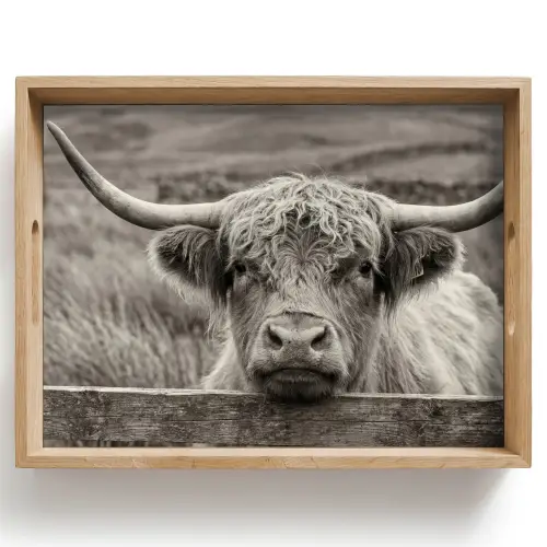 Schotse hooglander - Zwart - Wit - Hout Dienblad Rechthoek middel -z3d_shopping