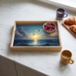 Meeuwen - Zee - Wolken -Blauw Dienblad Rechthoek middel -sfeer2
