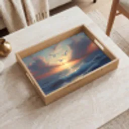 Meeuwen - Zonsondergang - Zee - Wolken Dienblad Rechthoek middel -sfeer1