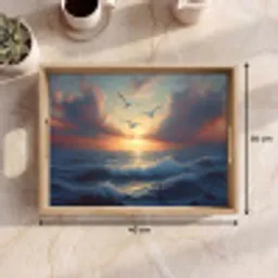 Meeuwen - Zonsondergang - Zee - Wolken Dienblad Rechthoek middel -USP_Formaat