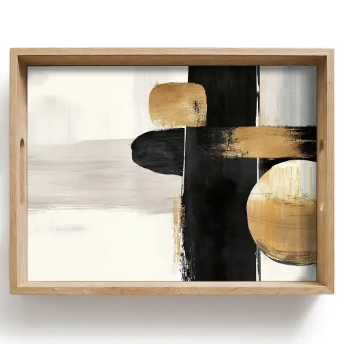 Vormen - Penseelstreken - Abstract - Goud Dienblad Rechthoek middel -z3d_shopping