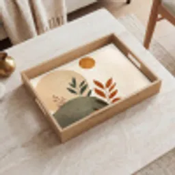 Vormen - Rond - Bladeren - Beige Dienblad Rechthoek middel -sfeer1