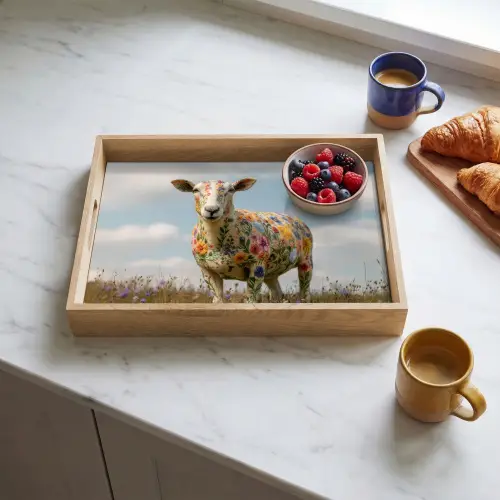 Schaap - Bloemen - Weide Dienblad Rechthoek middel -sfeer2