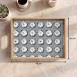 Borden - Bloemen - Blauw - Wit Dienblad Rechthoek middel 911 -USP_Formaat