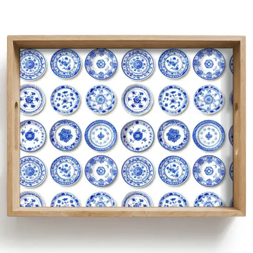 Borden - Bloemen - Patroon - Blauw Dienblad Rechthoek middel 911 -z3d_shopping