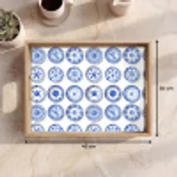 Borden - Bloemen - Patroon - Blauw Dienblad Rechthoek middel 911 -USP_Formaat