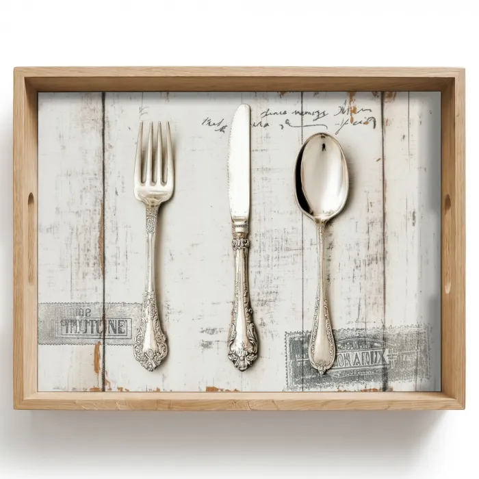 Zilver - Bestek - Hout Dienblad Rechthoek middel -z3d_shopping