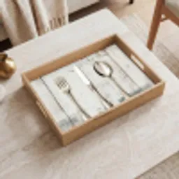 Zilver - Bestek - Hout Dienblad Rechthoek middel -sfeer1