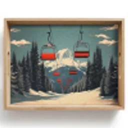 Sneeuw - Skilift - Rood - Bomen Dienblad Rechthoek middel -z3d_shopping