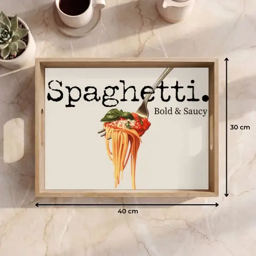 Spaghetti - tomatensaus - Parmezaanse kaas Dienblad Rechthoek middel -USP_Formaat