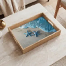 Zeesterren - Zand - Zee - Blauw Dienblad Rechthoek middel -sfeer1