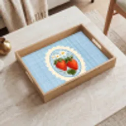 Aardbeien - Lijst - Rood - Geruit Dienblad Rechthoek middel -sfeer1