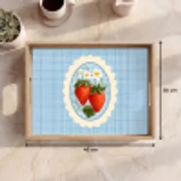 Aardbeien - Lijst - Rood - Geruit Dienblad Rechthoek middel -USP_Formaat
