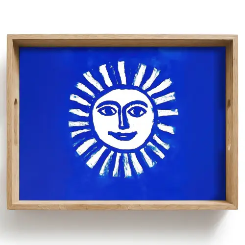 Zon - Gezicht - Penseelstructuur - Blauw Dienblad Rechthoek middel -z3d_shopping