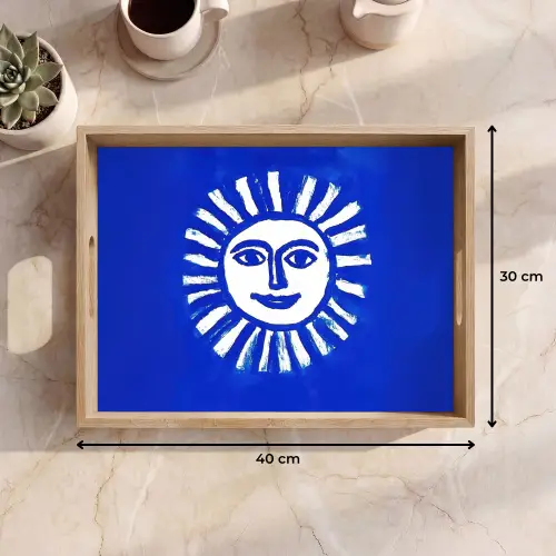 Zon - Gezicht - Penseelstructuur - Blauw Dienblad Rechthoek middel -USP_Formaat