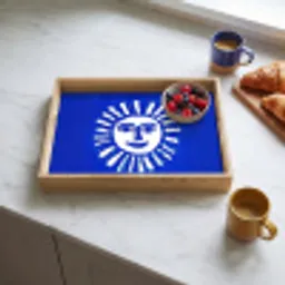 Zon - Gezicht - Penseelstructuur - Blauw Dienblad Rechthoek middel -sfeer2