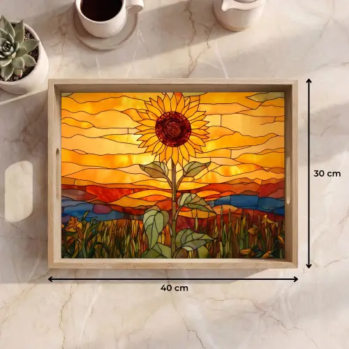 Zonnebloem - Mozaïek - Zonsondergang - Geel Dienblad Rechthoek middel -USP_Formaat
