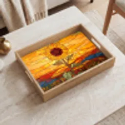 Zonnebloem - Mozaïek - Zonsondergang - Geel Dienblad Rechthoek middel -sfeer1