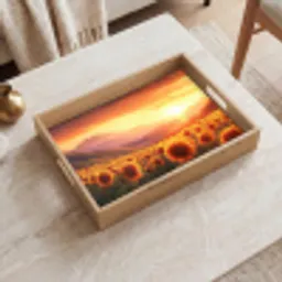 Zonnebloemen - Zonsondergang - Landschap Dienblad Rechthoek middel -sfeer1