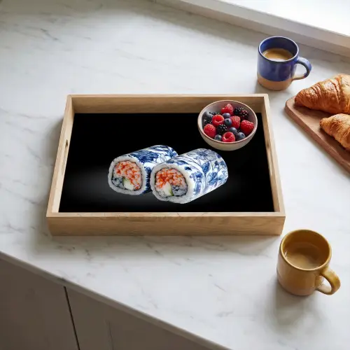 Sushi - Delfts blauw - Rijst - Vis - Elegant Dienblad Rechthoek middel -sfeer2