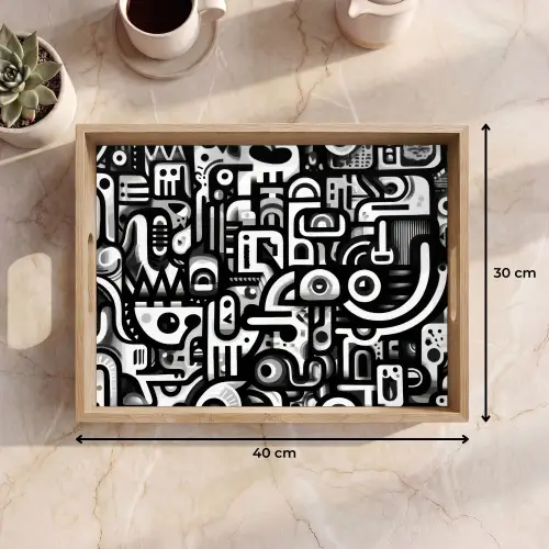 Symbolen - Abstract - Grafisch - Zwart Dienblad Rechthoek middel -USP_Formaat