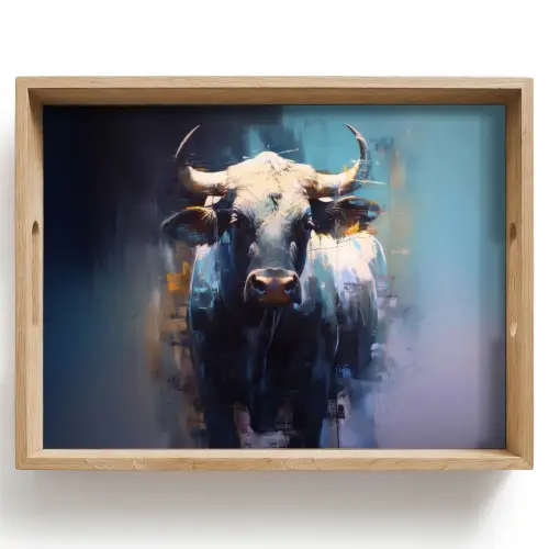 Stier - Zwart - Abstract - Horens Dienblad Rechthoek middel -z3d_shopping