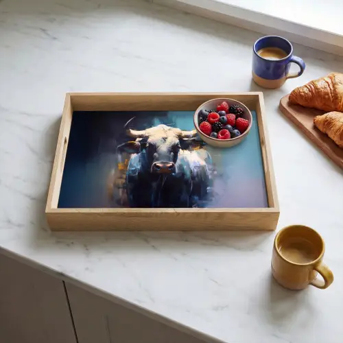 Stier - Zwart - Abstract - Horens Dienblad Rechthoek middel -sfeer2
