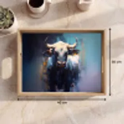 Stier - Zwart - Abstract - Horens Dienblad Rechthoek middel -USP_Formaat
