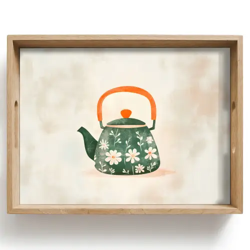 Theepot - Groen - Bloemen - Oranje Dienblad Rechthoek middel -z3d_shopping