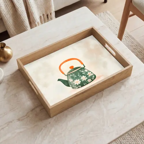 Theepot - Groen - Bloemen - Oranje Dienblad Rechthoek middel -sfeer1