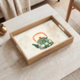 Theepot - Groen - Bloemen - Oranje Dienblad Rechthoek middel -sfeer1